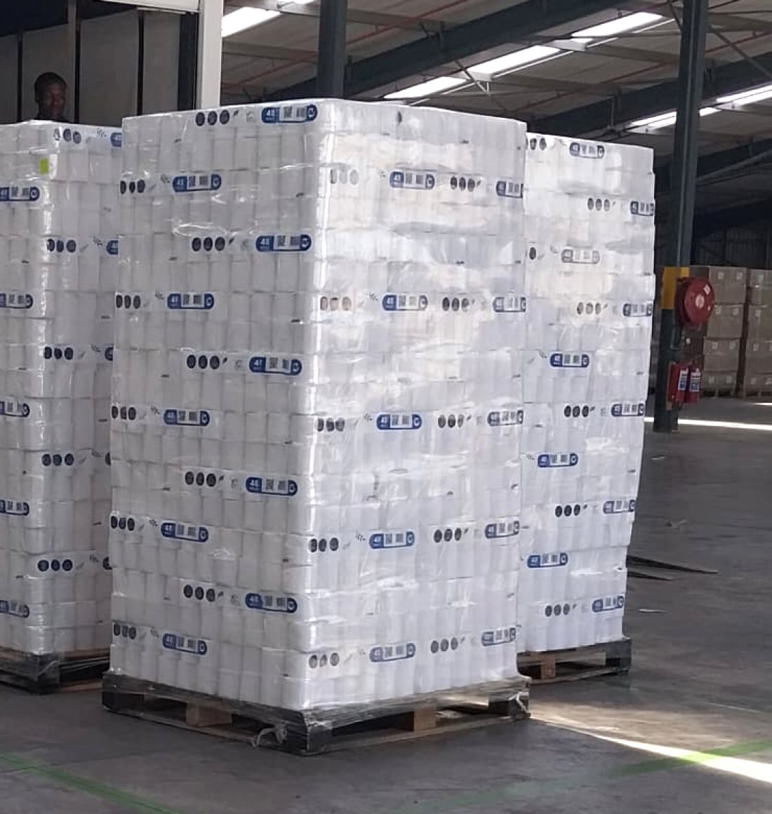 Palletized bulk goods stacked in a warehouse ready for transport